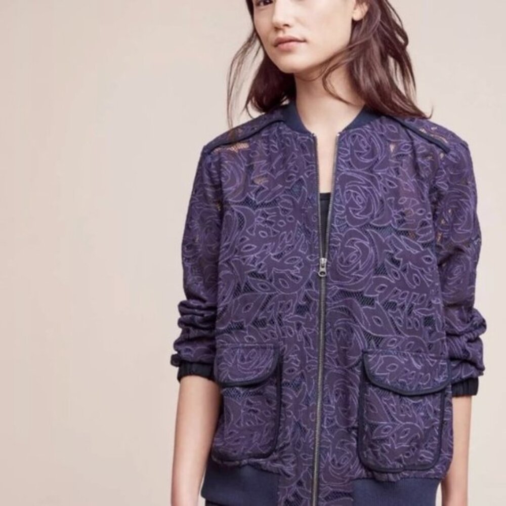 Anthro Elevenses Miranda Lace Bomber Jacket Size XS